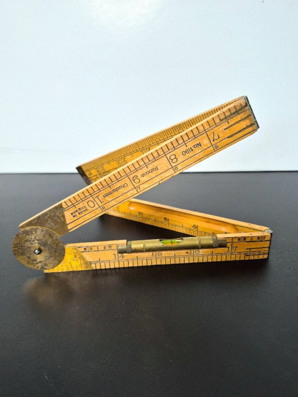 Vintage Rabone Chesterman No.1190 Boxwood 4-Fold Ruler, With Built-in Level